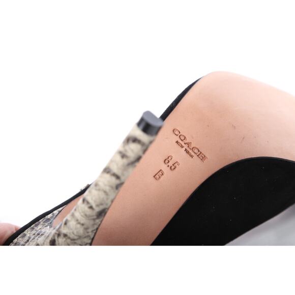 Coach Fulton Black Suede Snake Embossed Leather T-Strap Heels Pumps Size 8.5 B - Picture 16 of 16